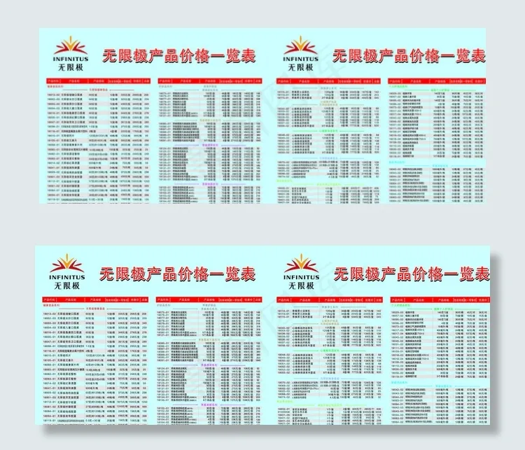 无限极产品2015价格一览表图片cdr矢量模版下载