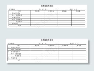 短期投资明细表