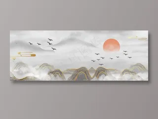 朦胧仙境中国山水背景长图