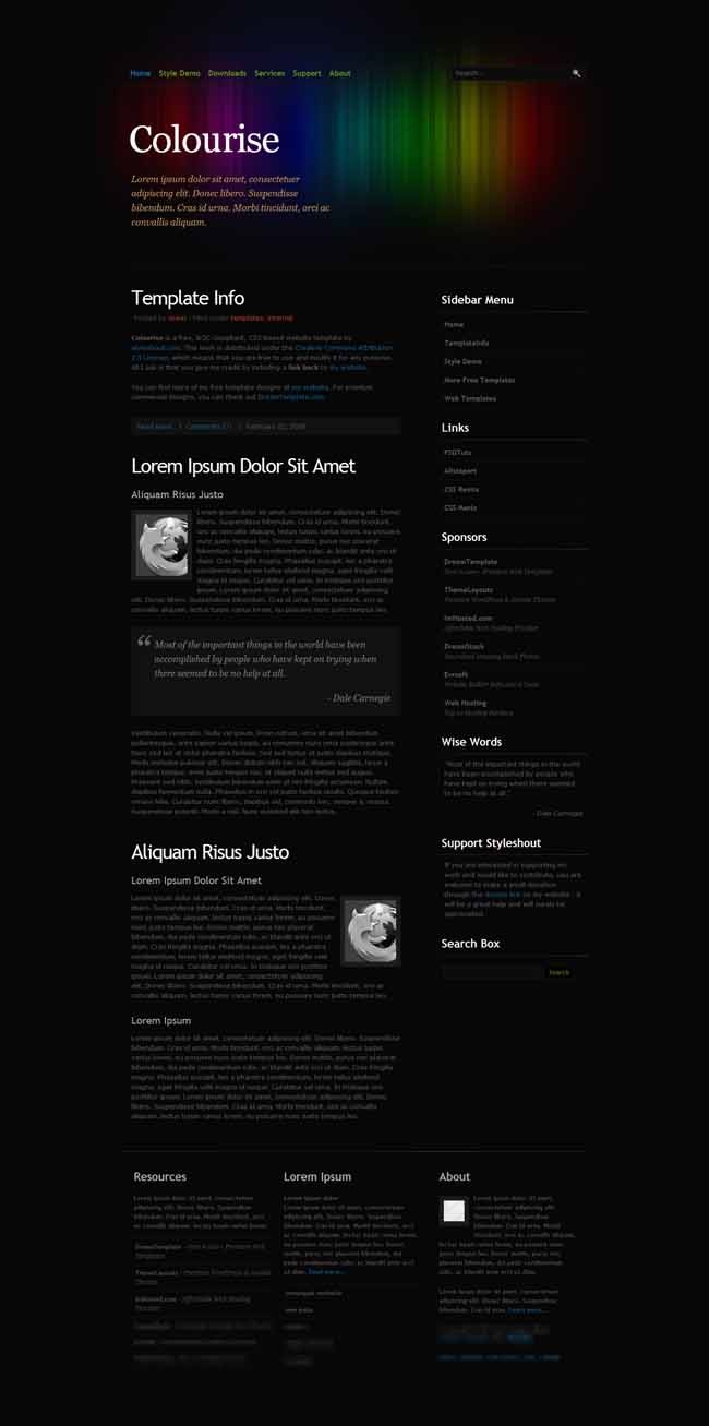 漂亮的七彩炫光黑色模板