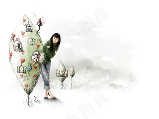 精美的PSD人物花纹合成图片