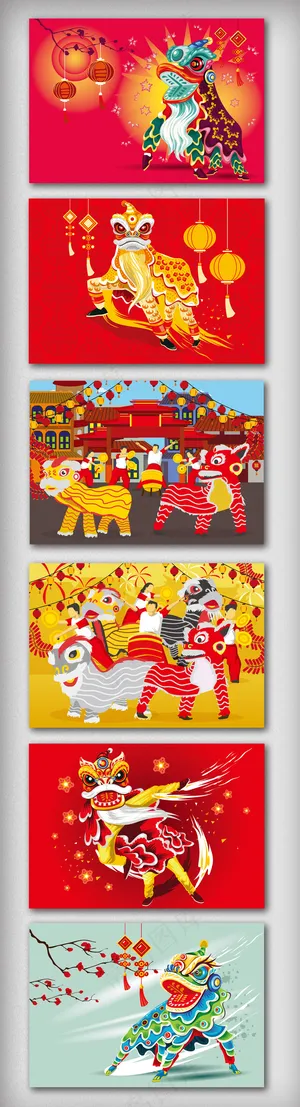 狗年新春喜庆矢量舞狮设计素材
