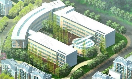 学校教学楼建筑群鸟瞰效果图设计