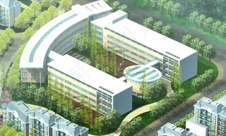 学校教学楼建筑群鸟瞰效果图设计
