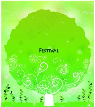 卡通绿色大树矢量素材