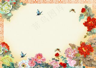 中国风古典美牡丹花边元宵节汉服展示促销背景