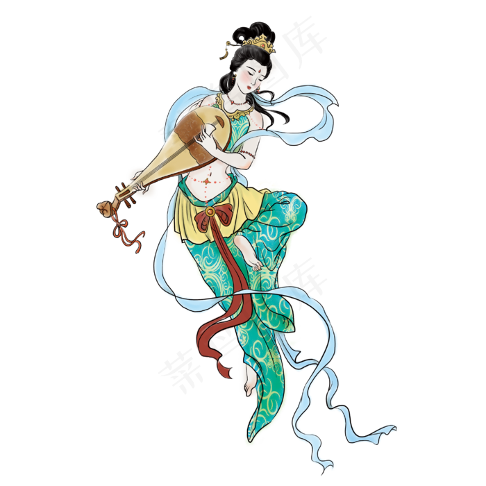 敦煌飞天仙女古典倒弹琵琶,免抠元素
