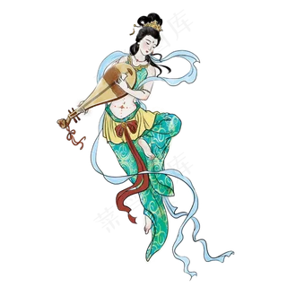 敦煌飞天仙女古典倒弹琵琶,免抠元素