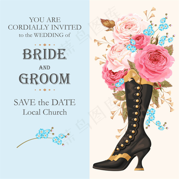 靴子的鲜花婚礼请贴