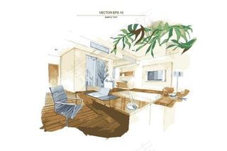 手绘办公室装修效果图矢量图