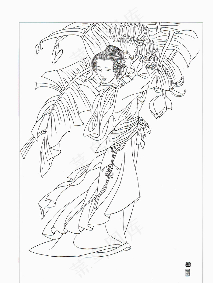 古代仕女白描图片