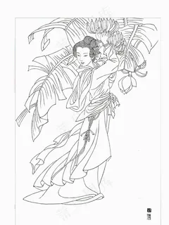 古代仕女白描图片