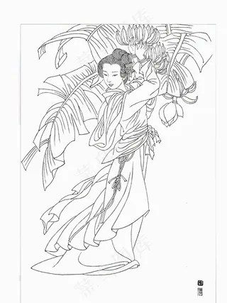 古代仕女白描图片