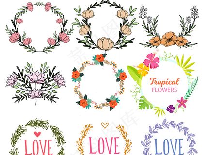 手绘花卉花环装饰树叶png免扣设计... 手绘花卉花环装饰树叶png免扣设计...