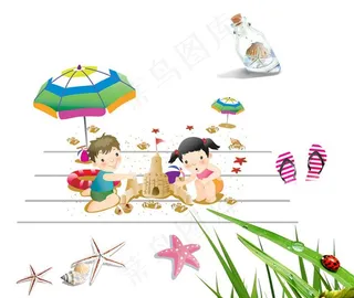 卡通儿童 漂流瓶图片