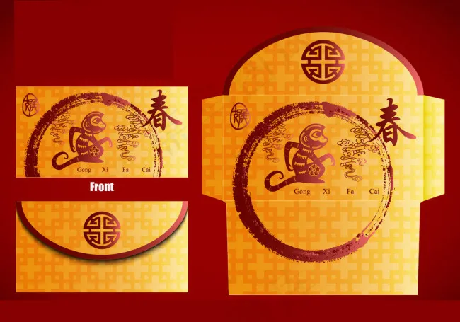 金色古典底纹猴年红包cdr矢量模版下载