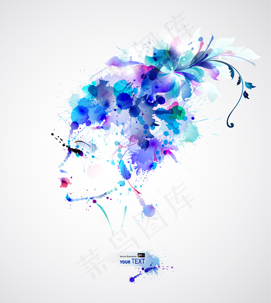 幻彩植物点缀女性头像矢量素材