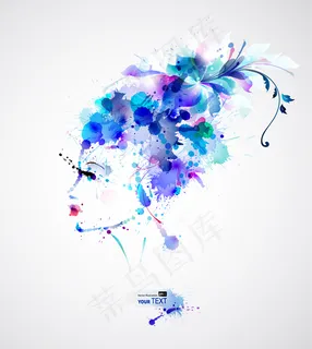 幻彩植物点缀女性头像矢量素材 幻彩植物点缀女性头像矢量素材
