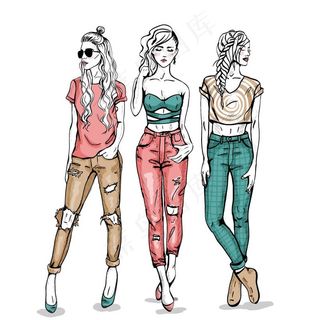 卡通时装女孩模特素材