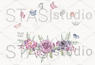 手绘水彩花卉蝴蝶PNG免抠设计素材