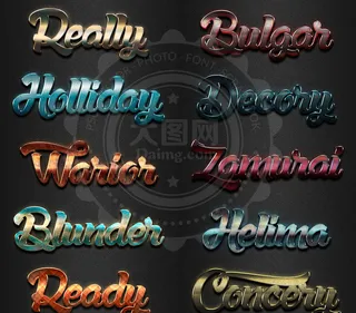 10款现代风格大气质感字体PS样式...