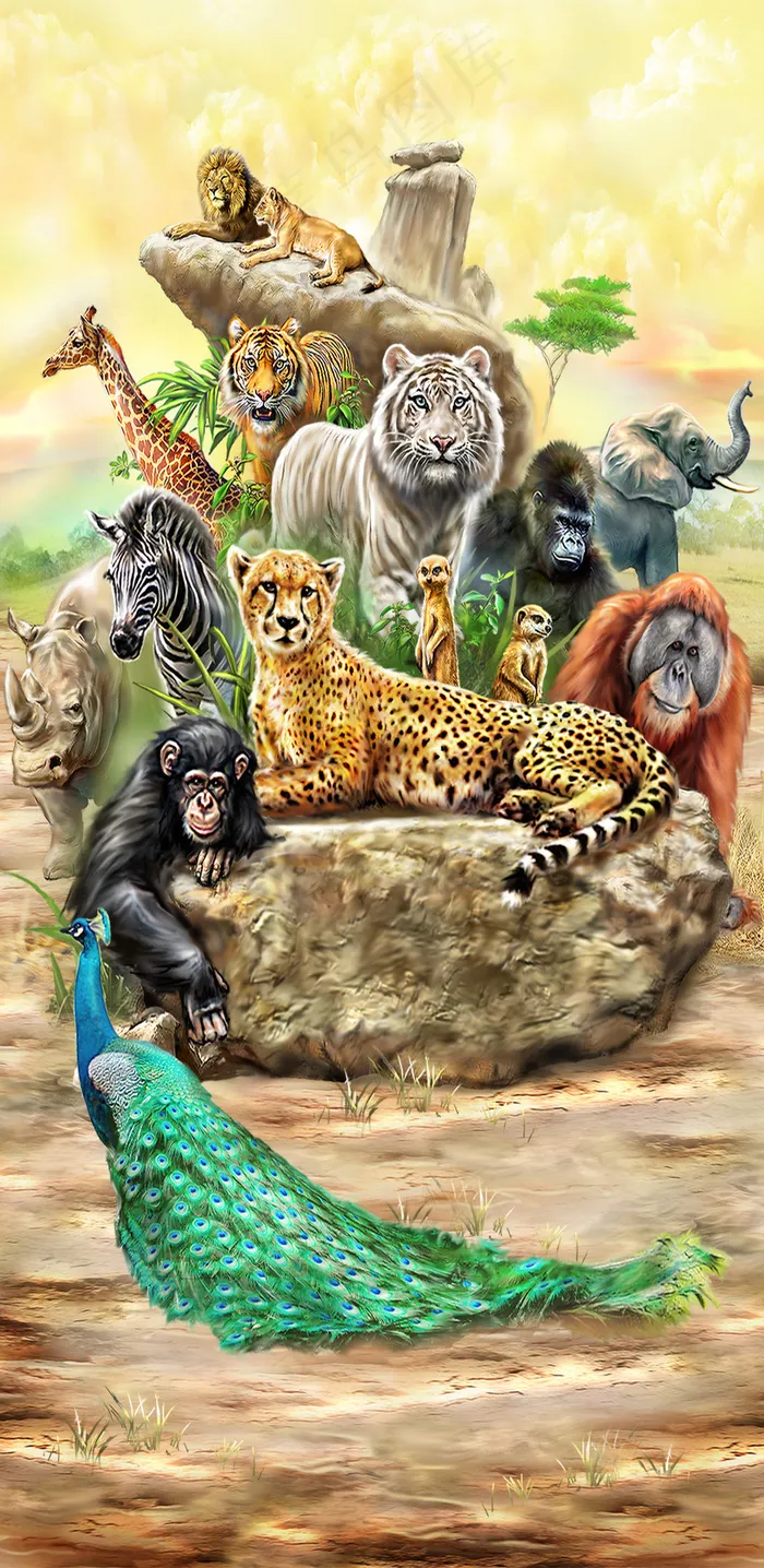 手绘逼真动物psd素材(1181X1800(DPI:300))psd模版下载