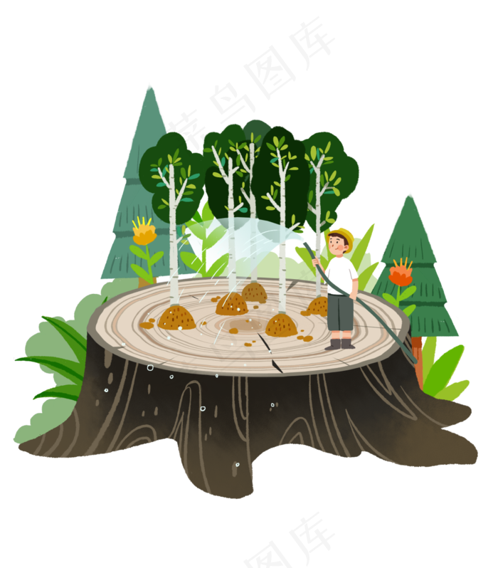 植树节手绘树桩插图