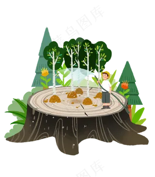 植树节手绘树桩插图