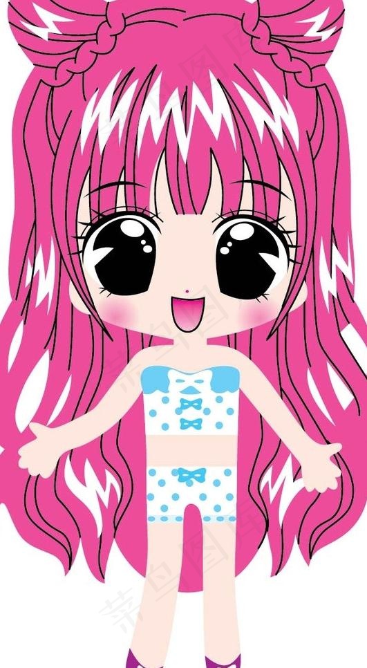 卡通少女图片ai矢量模版下载