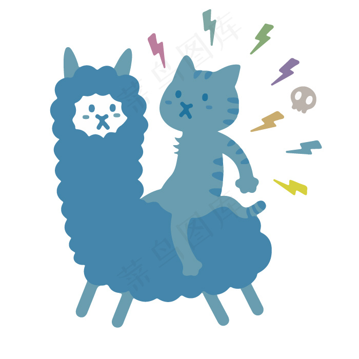 印花矢量图 卡通 动物 羊驼 猫 ...