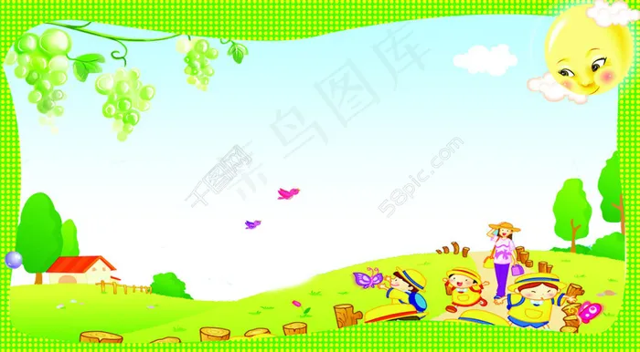 卡通春天风景图psd模版下载