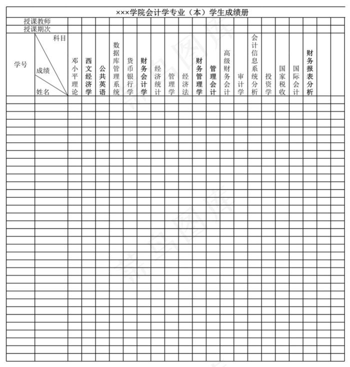 学院会计学专业（本）学生成绩册