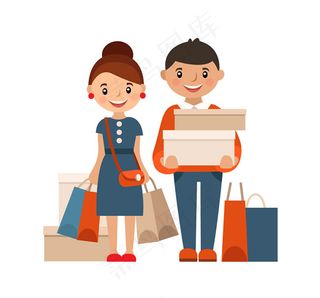 卡通购物男女矢量素材下载