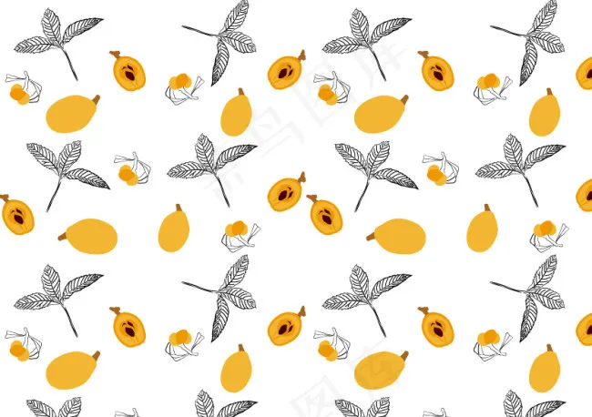 枇杷和叶子 手绘风装饰纹ai矢量模版下载