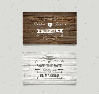 2款创意木纹婚礼邀请卡矢量图