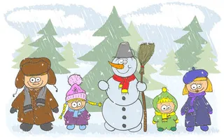 卡通人物与雪人