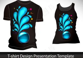 蓝色梦幻花纹t恤背景设计图片