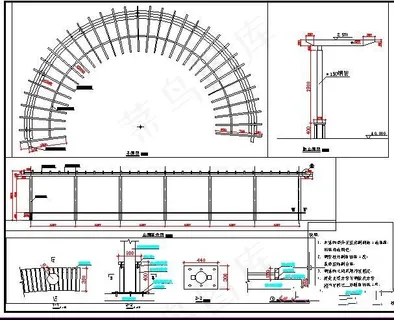 原创半圆形花架施工图