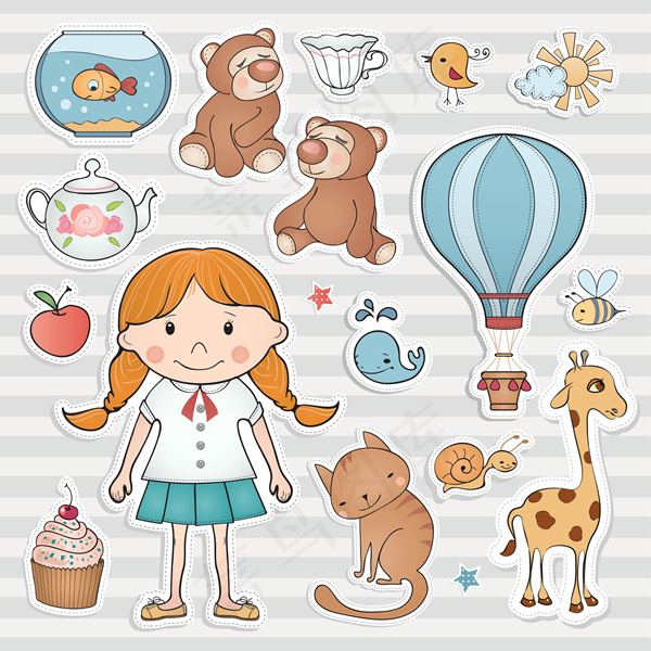 卡通儿童童年回忆插画矢量素材