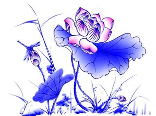 青花荷花图（合层）图片