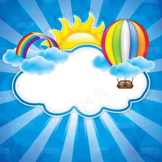 精美夏季背景卡通白云太阳插画矢量