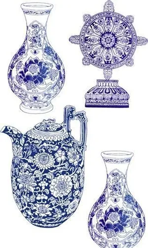 中国传统青花瓷矢量素材