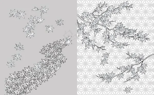 枫叶线描植物花卉矢量素材eps,ai矢量模版下载
