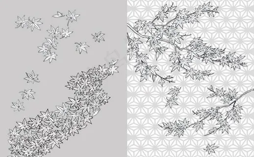 枫叶线描植物花卉矢量素材