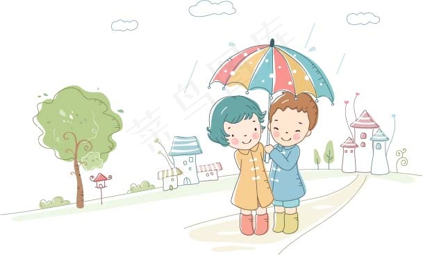 打伞的小情侣