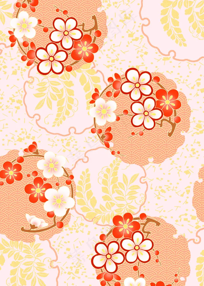 橙黄色梅花枝叶散布背景图