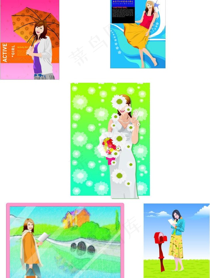 卡通美女素材图片cdr矢量模版下载