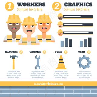 工人和建筑元素的infograph...