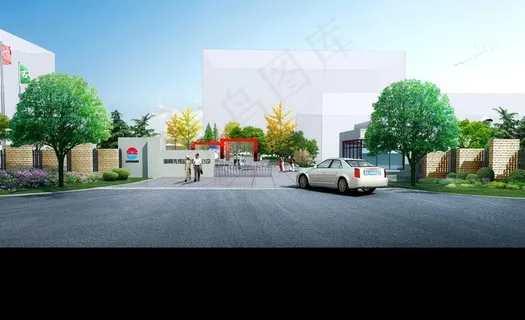 工厂主入口透视效果图图片
