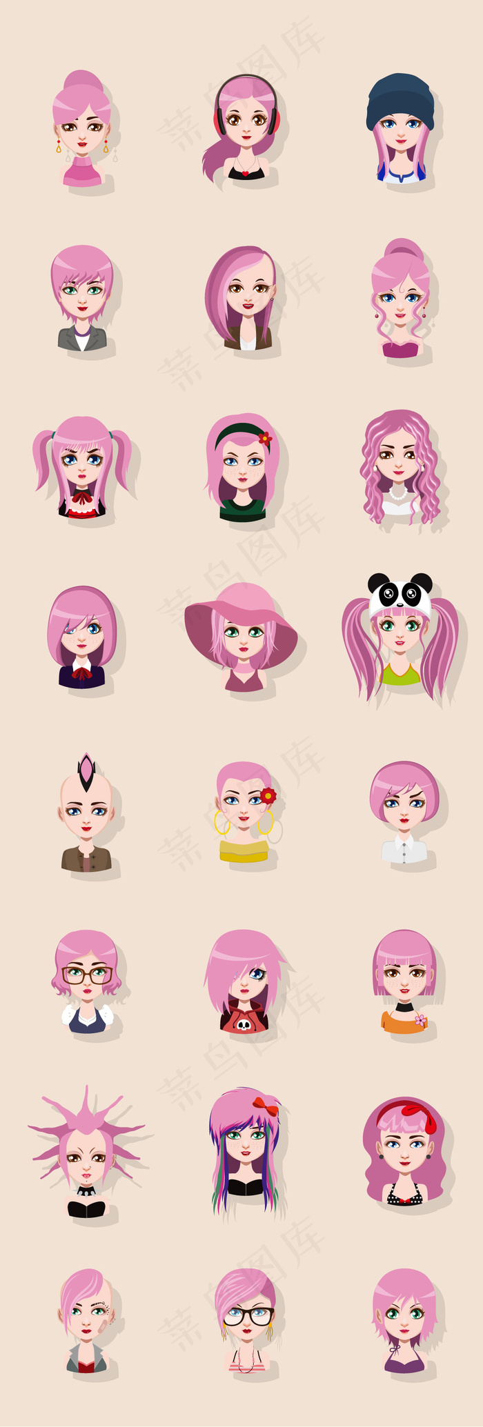 紫色卡通插画风格美女人物元素矢量素...